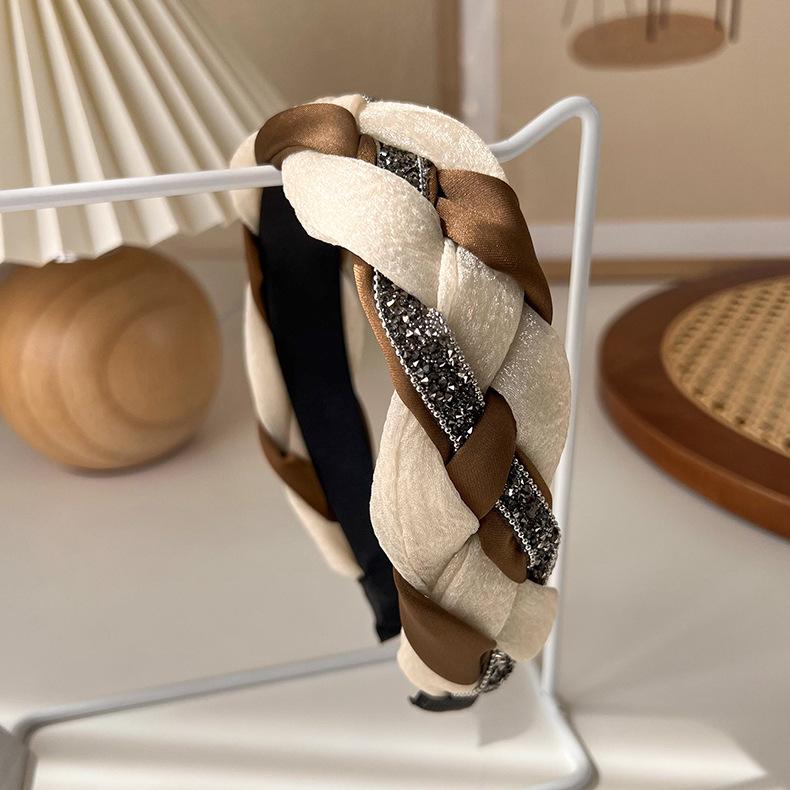 Autumn/Winter Fashion Brown Color Headbands Sponge Wide Crystal Hair Bands for Woman Temperament Hair Hoop Hair Accessories