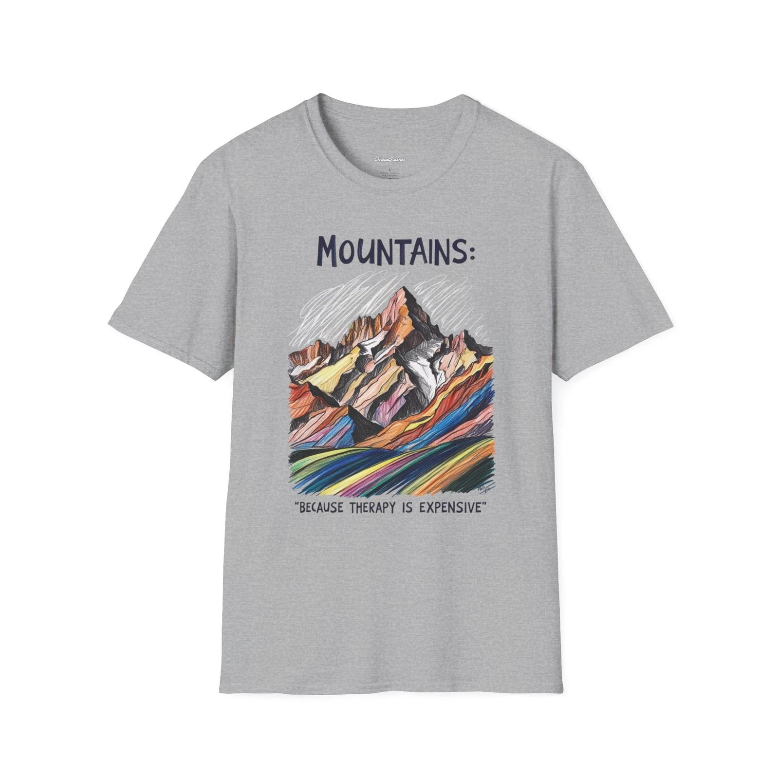 Mountains Therapy is Expensive T-Shirt, Sarcastic Hiking Tee, Funny Graphic M