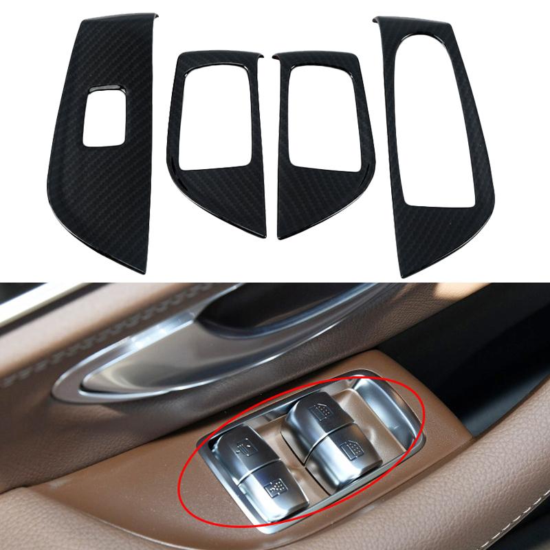Carbon Fiber Silver Inner Door Armrest Window Lift Switch Button Cover Trim For Mercedes Benz E Class W213 2016- Car