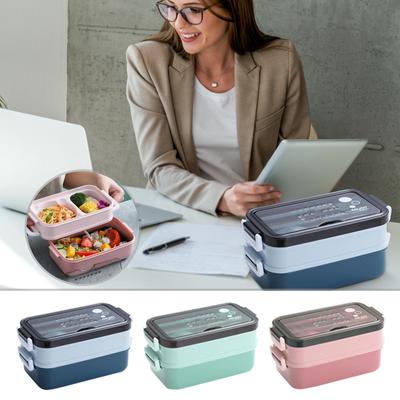 Lukket madkasse med 2 rum og bestik, perfekt til måltider på arbejdet og på rejser, kan bruges i mikroovn og opvaskemaskine