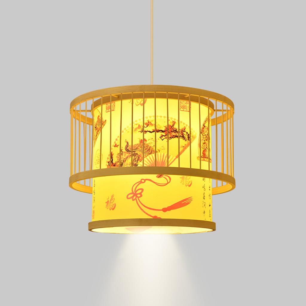 Chinese Style Bamboo Chandelier Patterned Bamboo Art Pendant Lamp Shade Antique Hanging Light with