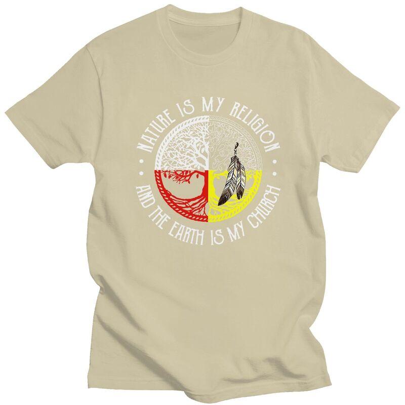 Men Nature Is My Religion And The Earth Is My Church T Shirt 100 Cotton Colthing Leisure Novelty Creative Graphics Tee Tops