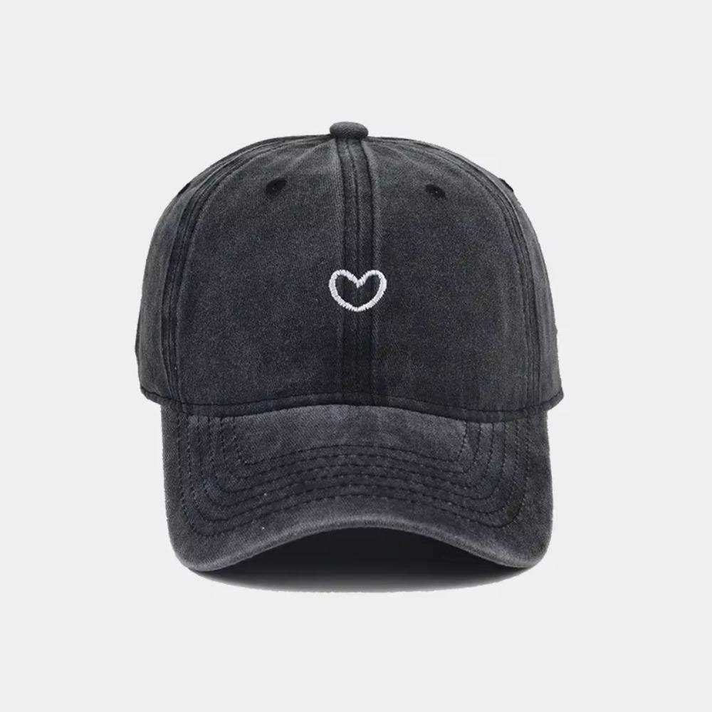 Soft Top Embroidered Heart Baseball Cap Retro Washed Cotton Baseball Cap Sun Hat Men чёрный