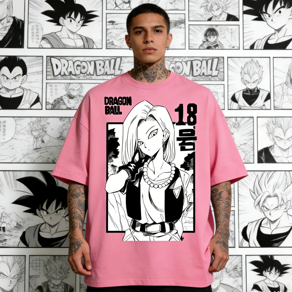 Dragon Ball Z Anime Android 18 Printed T-shirt Men's and Women's T-shirt Men's Top Sports T-shirt Men's T-shirt Summer T