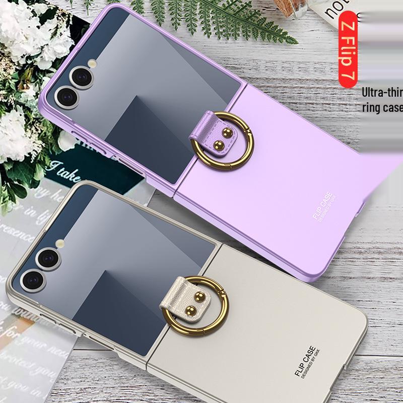 Samsung Z Flip7 Ultra-Thin Phone Case with Finger Ring, Large Window, Spray Paint Finish, Skin-Feel, Foldable Screen Protection