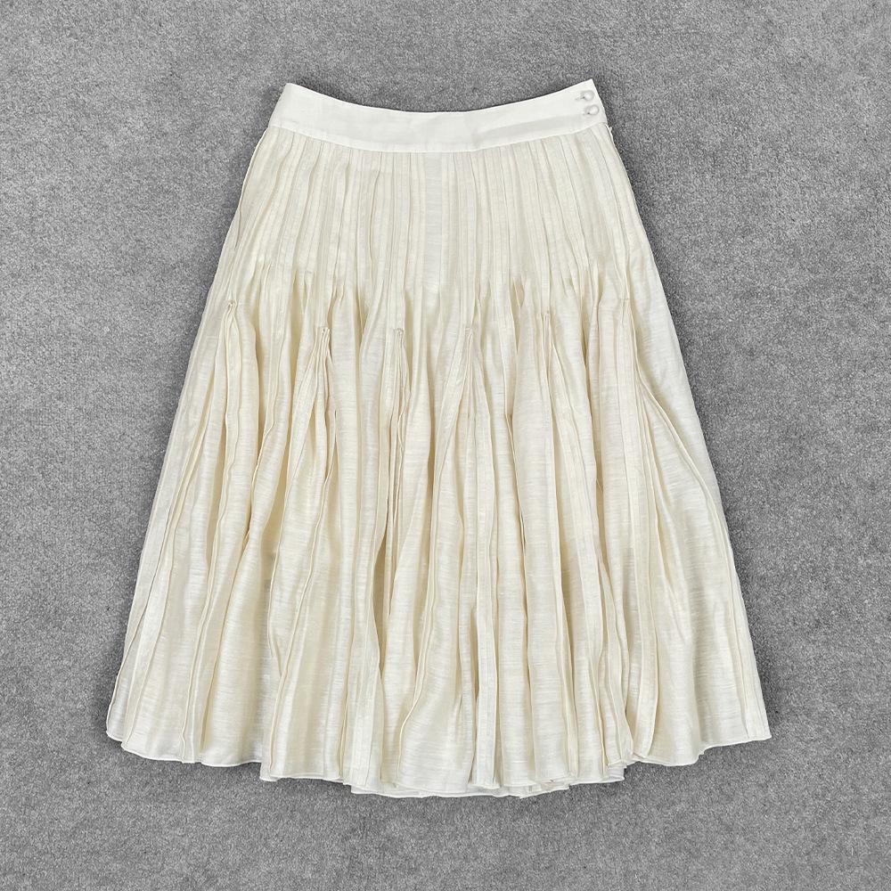 

Ацетат Тенсел Французский Ретро Тяжелая Плиссированная А-силуэта Миди-юбка M слоновая кость