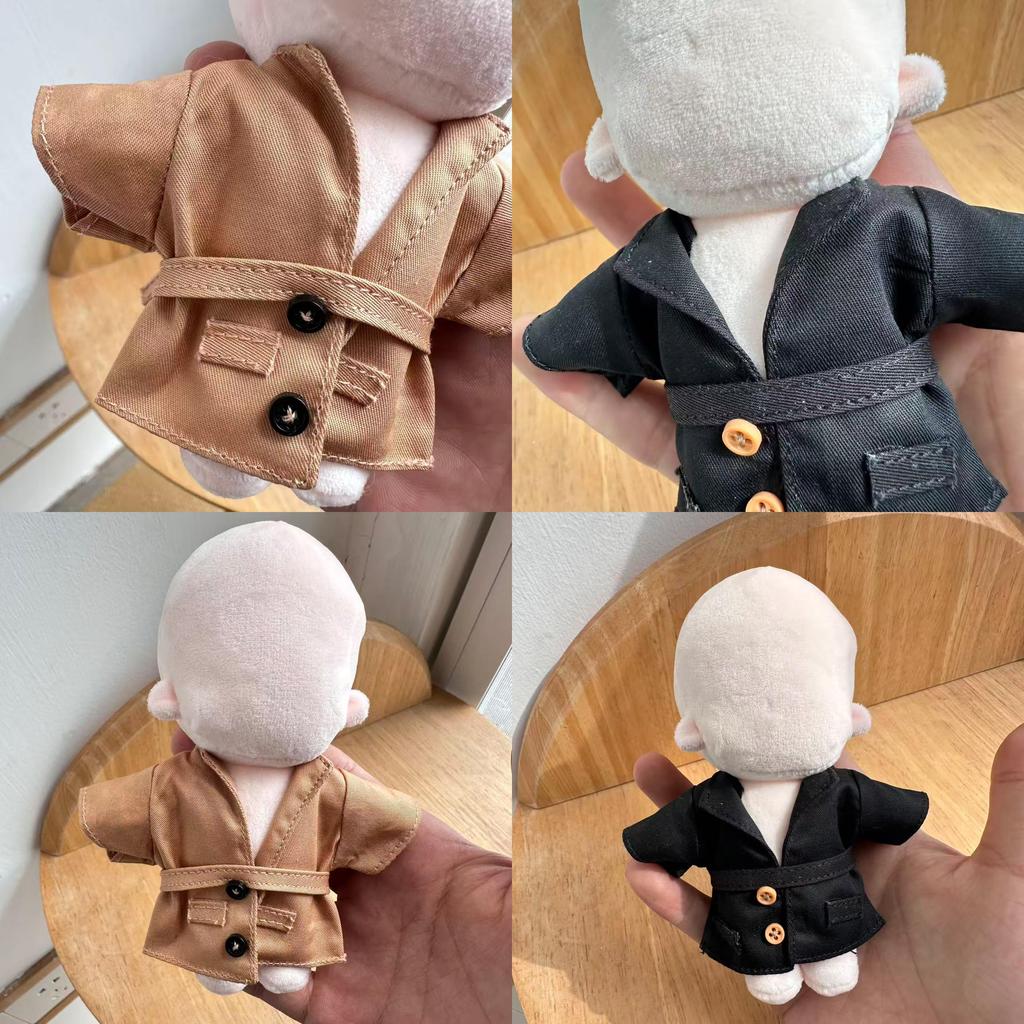 Plush Toy Clothing - Trench Coat - Retro Style Long Coat for 10cm-15cm Plush Toys - Miniature Outfit - Dress-up for Fans - Beige [Item]