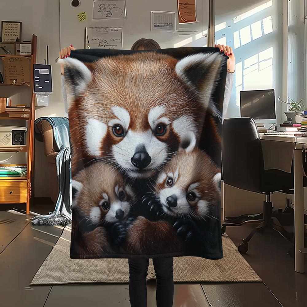 Black Red Panda pattern Flannel Blanket, High quality Comfortable for All Seasons, Home Decor, Warmth and Comfort, Perfect for Gifts.