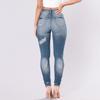 Women's High Waist Hole Jeans Button Pants Trousers Bell-bottom Pants