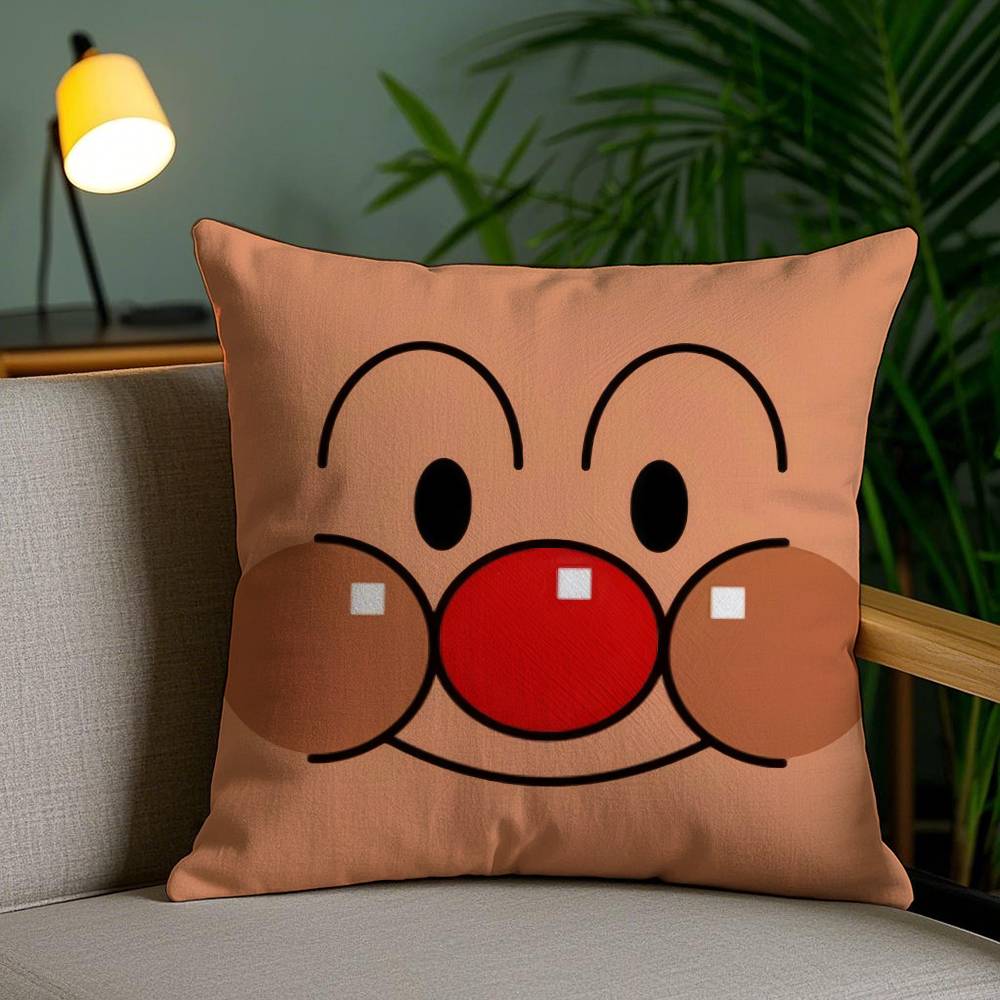 Classic Anime Anpanman-Cartoon Pillow Case Anti-Dustmite Pillowcase Invisible Zipper Silky Short Plush Sofa Cushion Cover