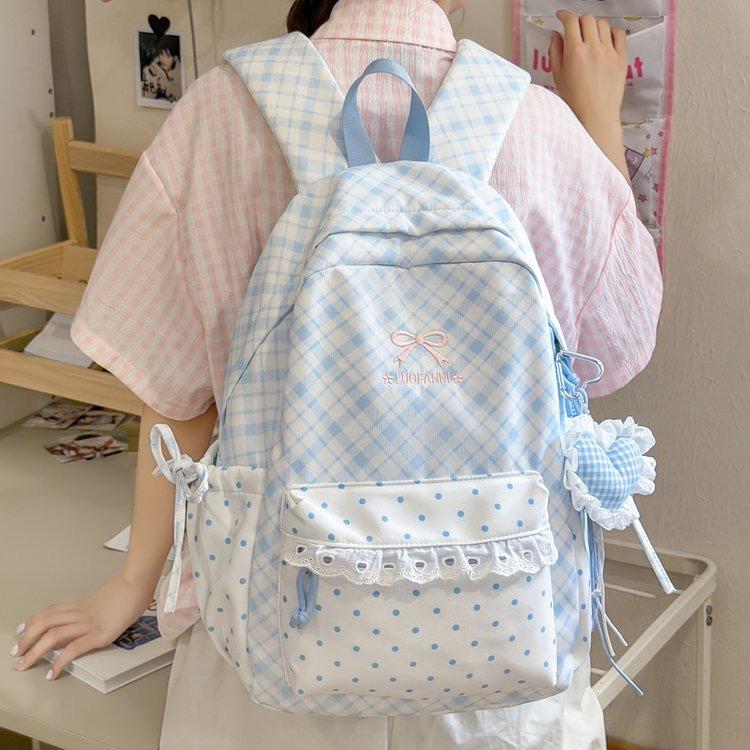 Schoolbag Korean Version Ins Fashion Polka Dot Backpack Women's Lace Sweet High-value Schoolbag Student Leisure Travel Backpack