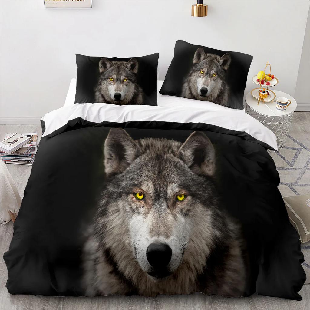 Wolf Duvet Cover King Queen Size Cool One-Eyed Lone Wolf Bedding Set For Teens Adults Wild Animal 2/3Pcs Polyester Quilt Cover