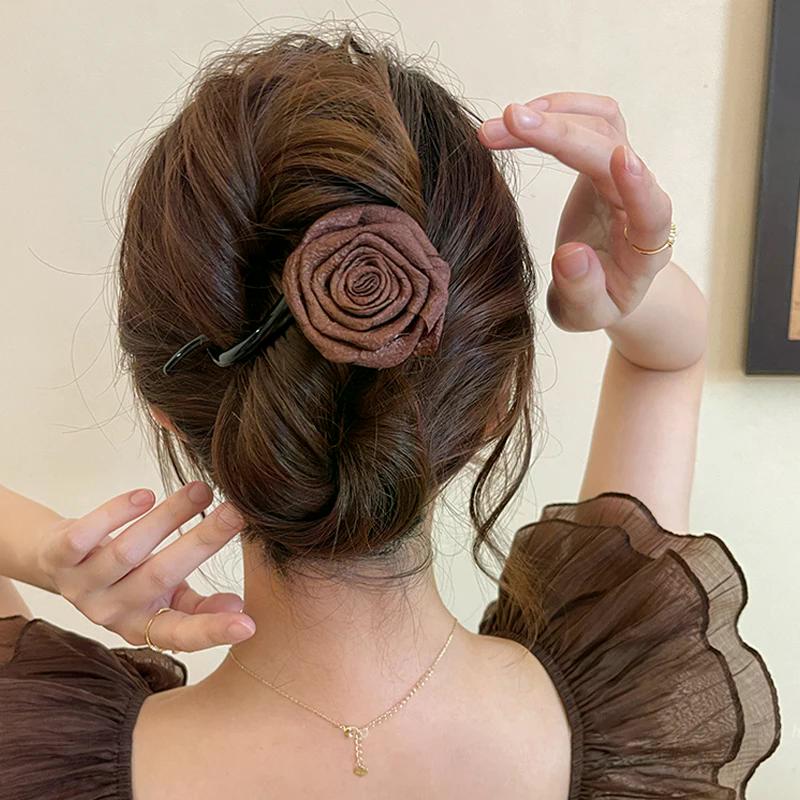 1pc Flower Beaded Straight Hair Clip Women Twist Hair Clip Shark Clip Back Of Head Hair Accessories