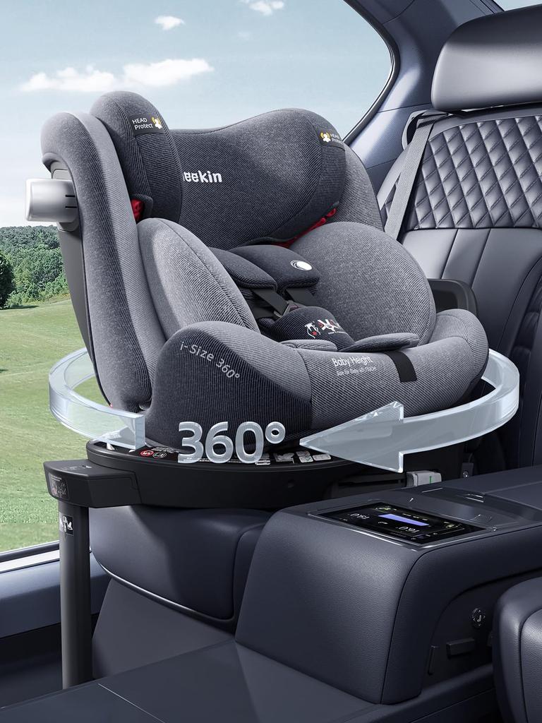 Heekin Child Seat Rotation ISOFIX Support Foot Fixed Angle Adjustment R129 Compatible with Awning Suitable for Children from Newborn To 12 Years Old