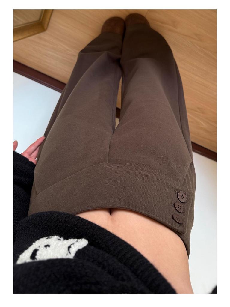 Deep Gray Women's Low-Waist Wool Suit Pants - 2025 Autumn/Winter, Straight-Leg, Buttoned, Loose Drape, High-End Wide-Leg Style