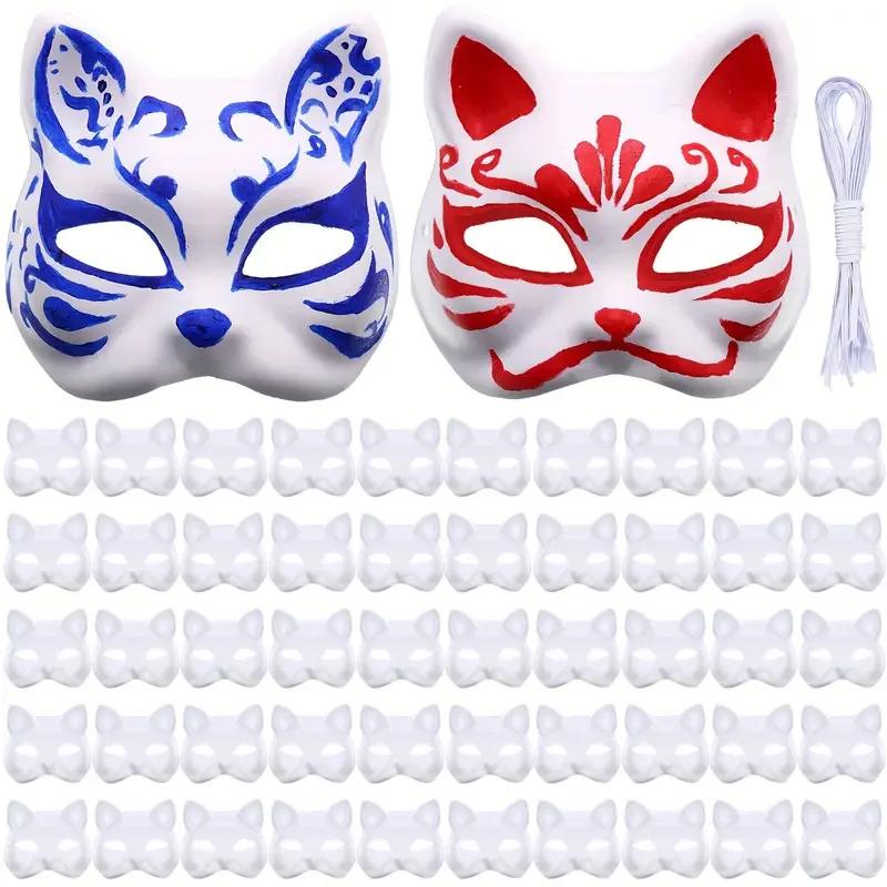 Plastic Blank White Mask Halloween Cosplay Cat Fox DIY Paintable Half Face Mask Animal Costume Party Decorate Craft Prop