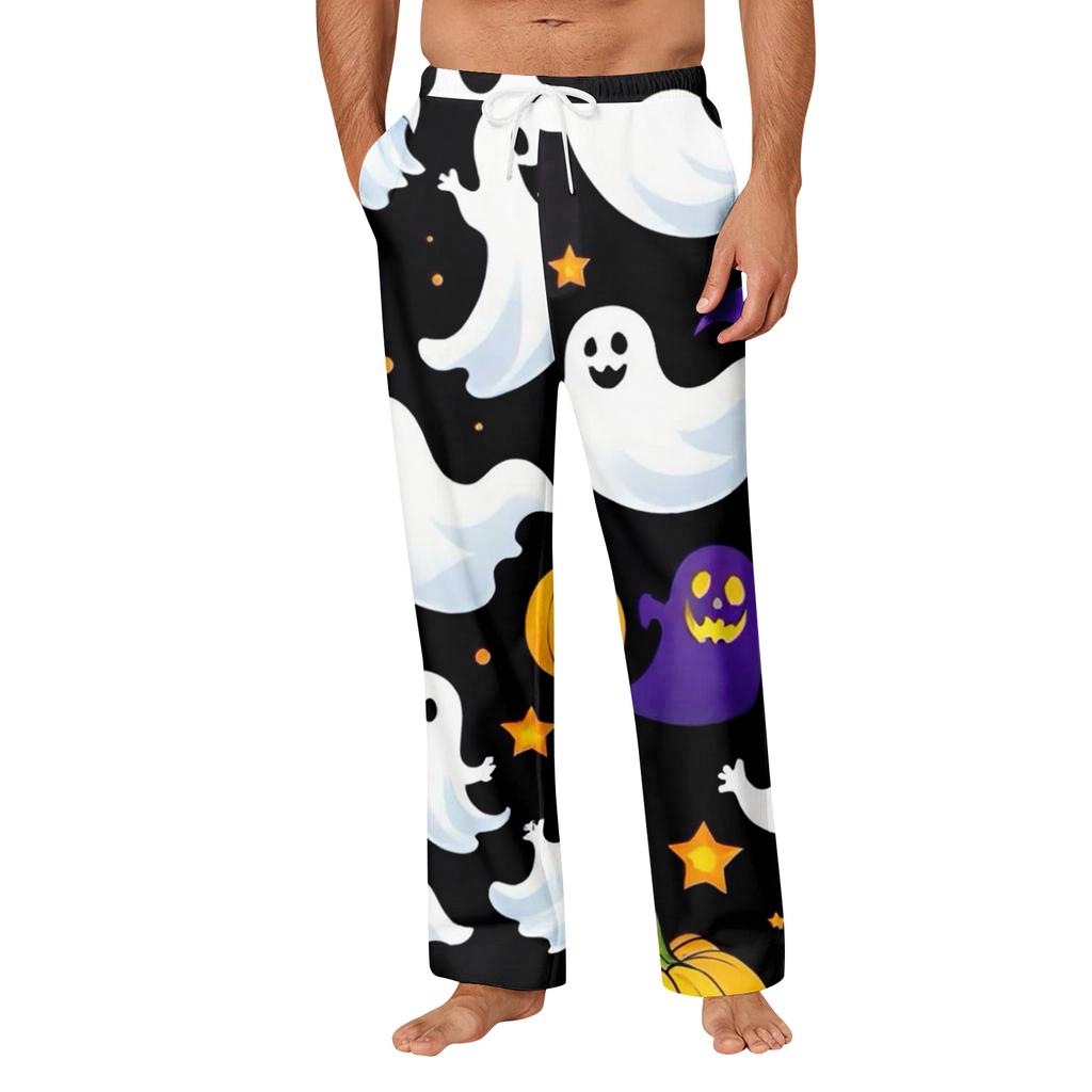 Men's Halloween Print Pocket Straight Casual Pants Home Pajama Pants
