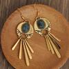 Elegant Turquoise Bohemian Earrings -  Silver Plated, Golden Vintage Carving, Tribal Dangle Design - Chic Gift for Women