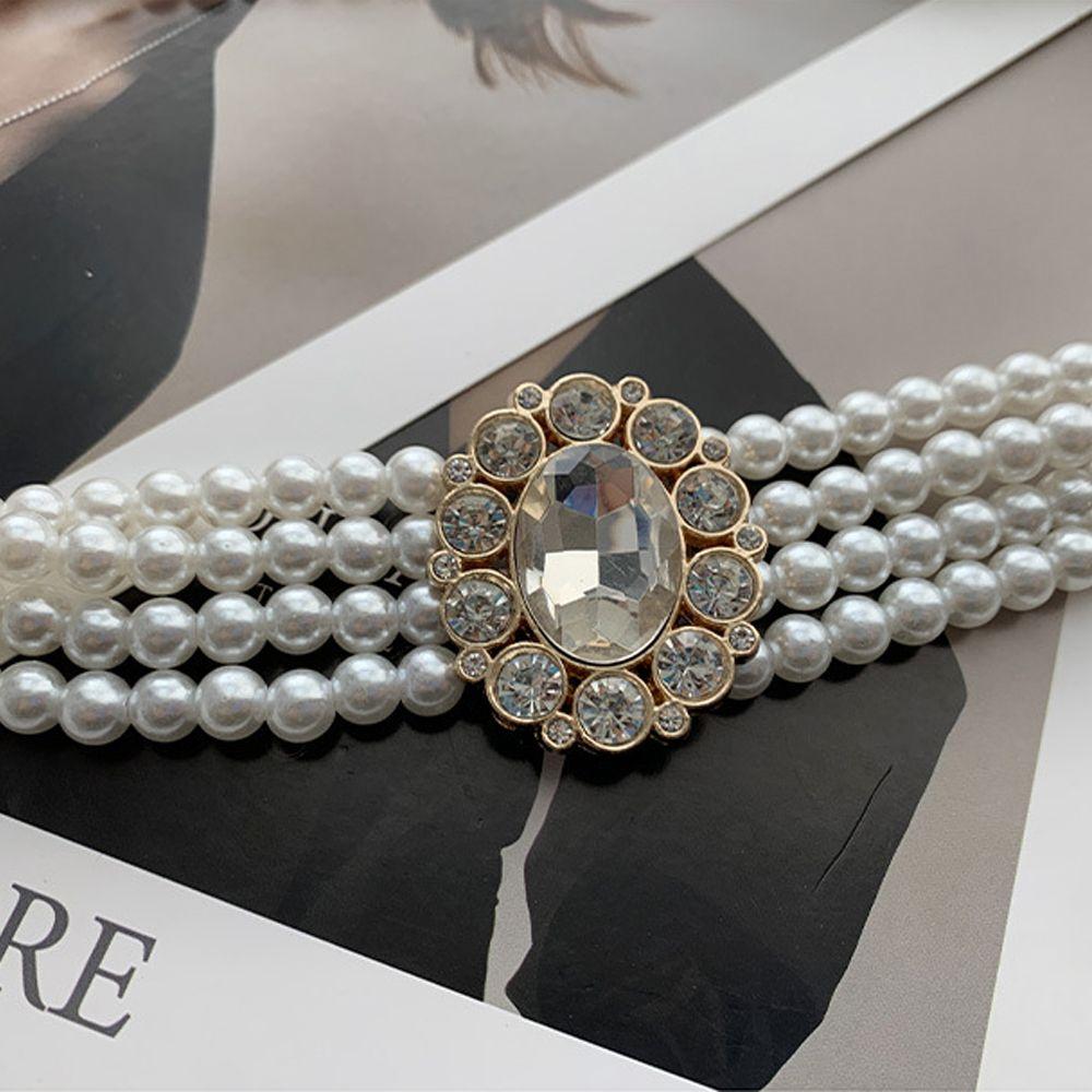 Elastic Metal Buckle Crystal Flower Korean Belt Dress Decoration Faux Pearl Women Waistband