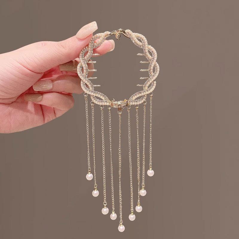 

1 шт. Винтажная заколка-клип для хвостика с бахромой и пайетками, шпилька для волос, аксессуары для волос для пучка на затылке в стиле ханьфу