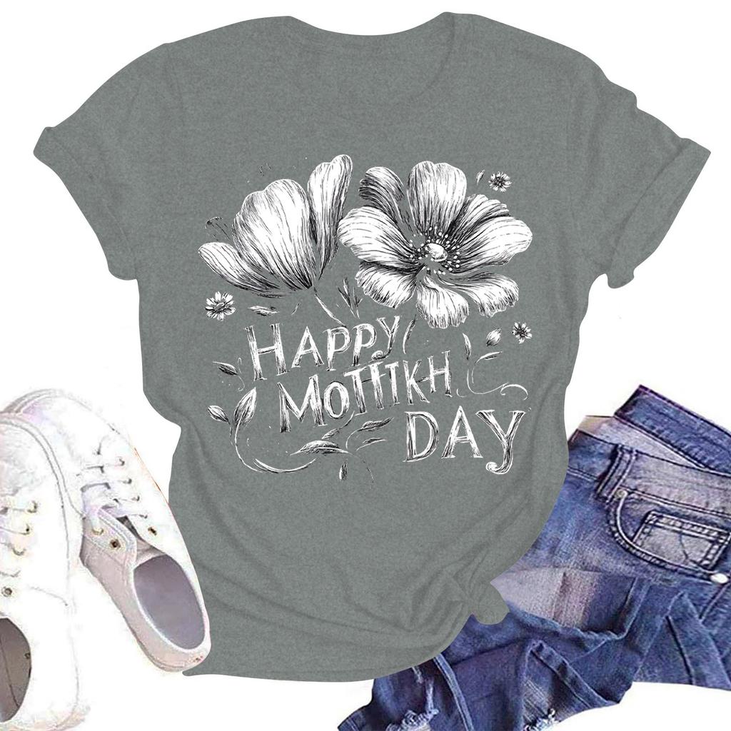 Women's Casual Fashion Street Slim Short Sleeve Mother's Day Printed T-Shirt Top
