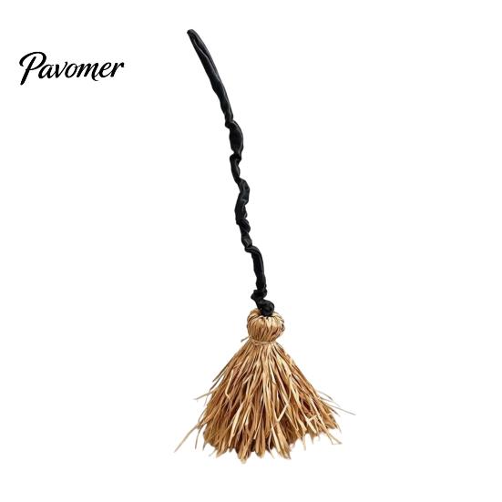 Witch Broom for Halloween with Green LED Light, Glowing Cosplay Wizard Handheld Wand Broomstick, Costume Prop Themed Parties, Indoor Outdoor