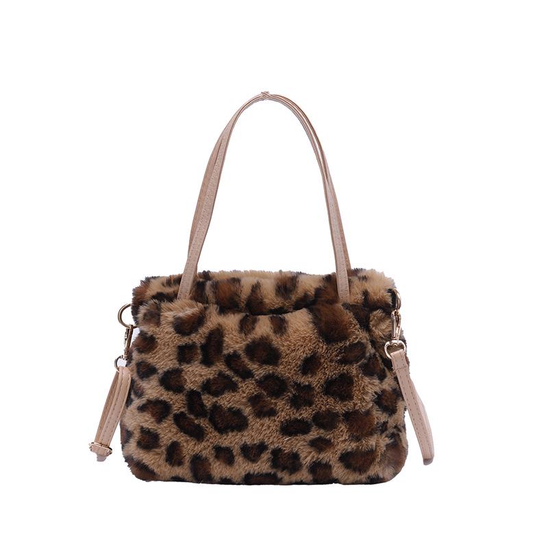 Trendy Leopard Print Plush Casual Shoulder Handbag