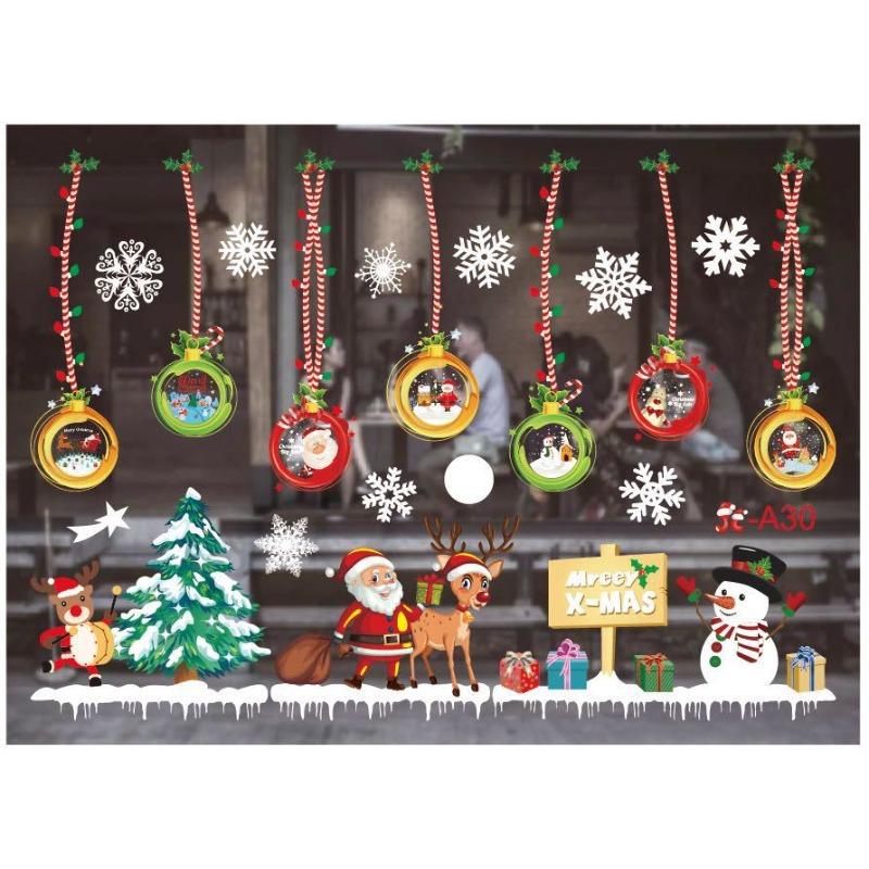 Weihnachtsdekorationen Farbige Weihnachtsfensteraufkleber Weiße Schneeflocken-Wandaufkleber Fensterdekoration Spurlose Fensteraufkleber