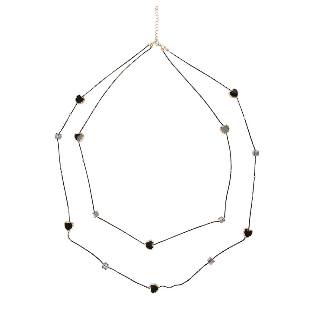 Fashion Layered Long Necklace Heart Pendant Zinc Alloy Double Layer Necklace for Women Girls