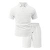 Mens Casual Two Piece Outfit Textured Short Sleeve Polo Shirt And Drawstring Shorts Set