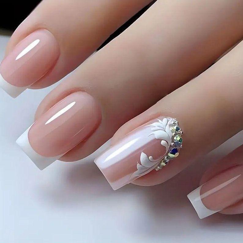 

Hot-selling removable nail drill collection European and American style French long square wearing nail piece Comes with jelly glue + rubbing strips