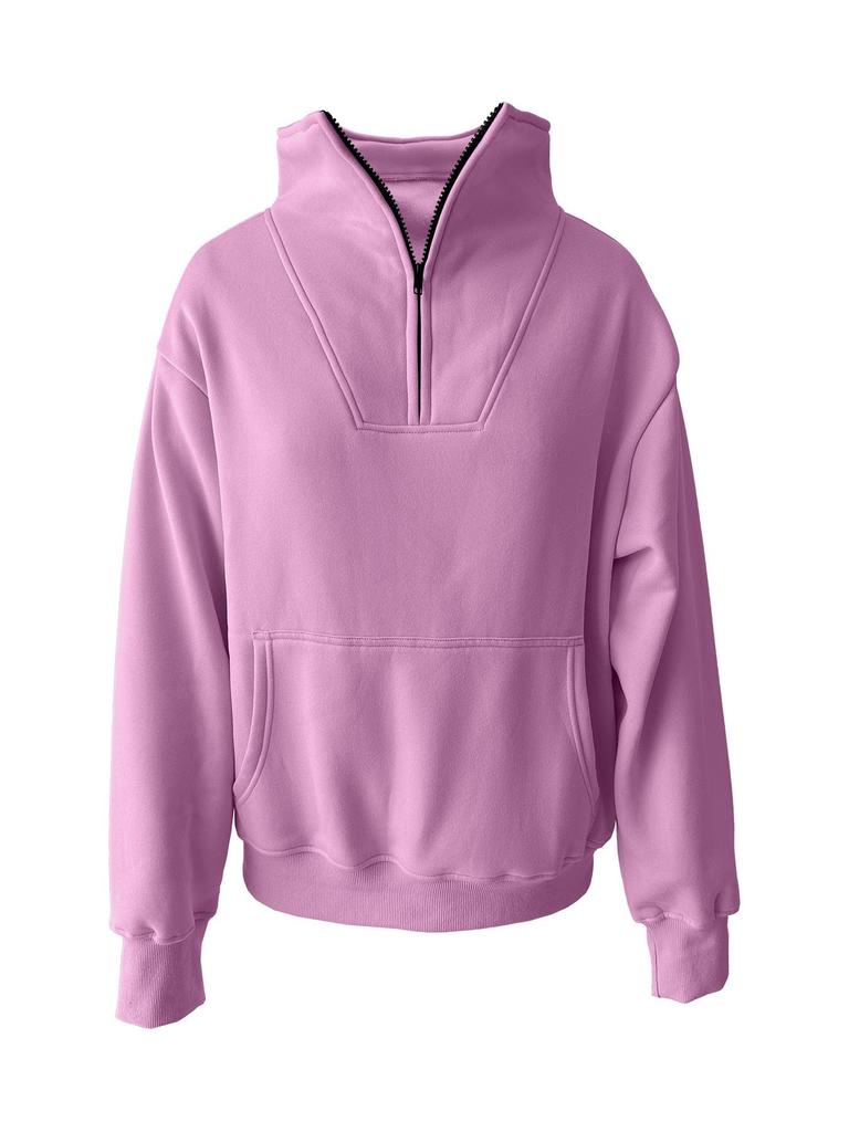 2023 Autumn-Winter Women's Fleece Stand Collar Zipper Hoodie with Pockets