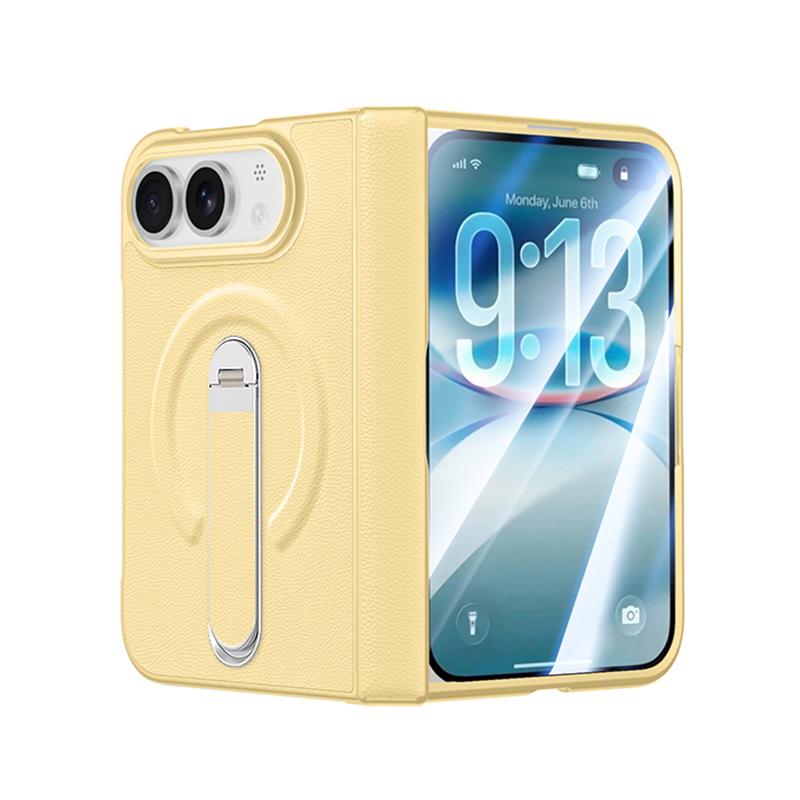 PU Leather Fold Case for IPhone DUO, MagSafe Hinge Protection, Hidden Kickstand, Built-in HD Screen Film, Wireless Charging Compatible