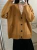Women's Retro Embroidered V-neck Knit Cardigan - Korean Style Autumn/Winter Casual Loose Fit Sweater