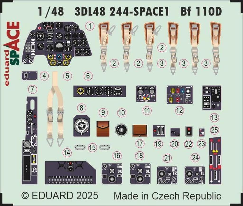 Eduard Space Bf110D Interior 3D Decal with Etching Parts Set Plastic Model Decal EDU3DL48244 1/48 (for Eduard) (Airplane)
