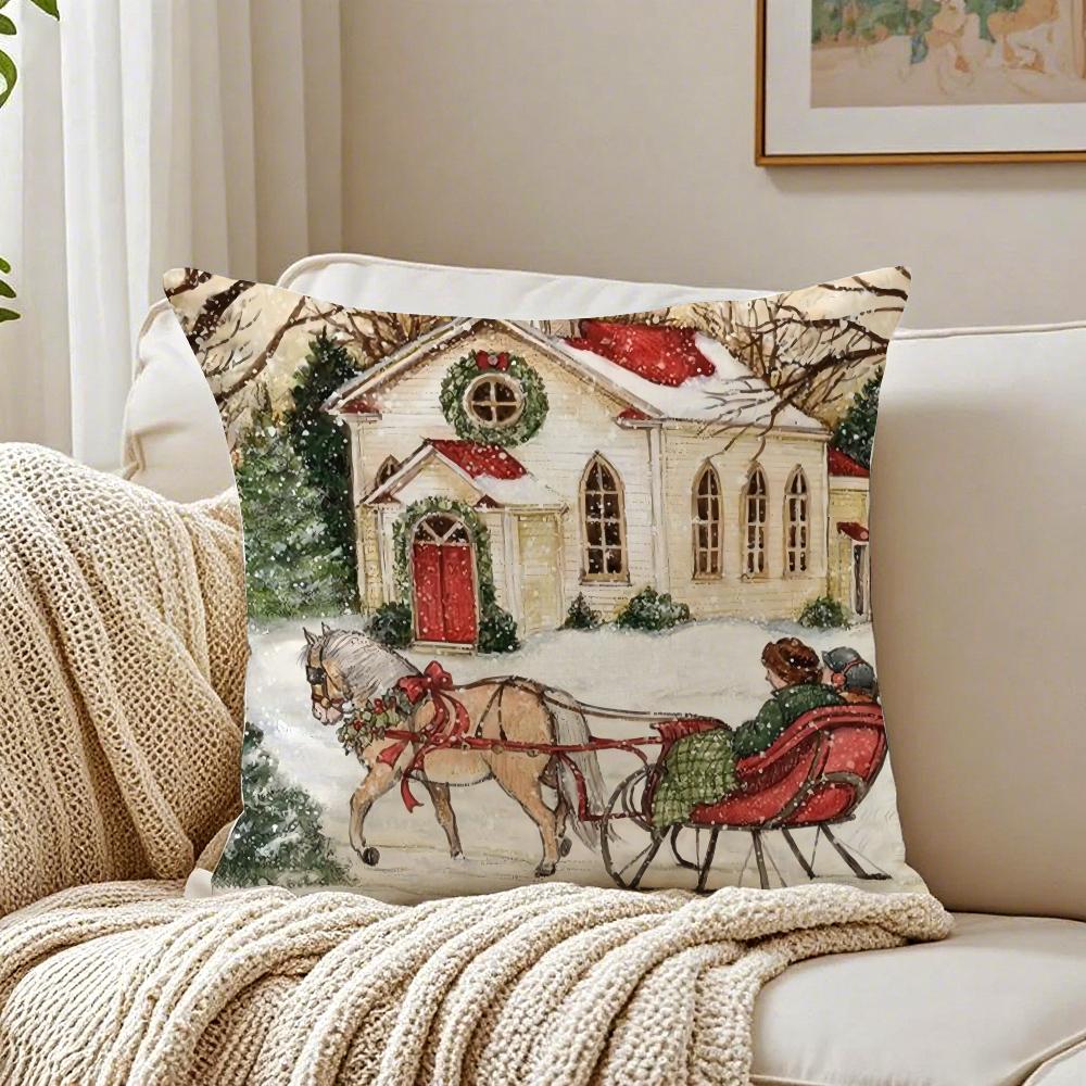 Christmas Red Candle Cushion Cover Linen Minimalist Soft  for Sofa Bed Home Room Decor