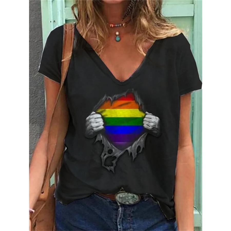 Natural Style Women's T-shirt Rainbow Print Harajuku Shirt Summer Y2k Clothing Girls Oversized Fashion Short Sleeve Sweatshirt