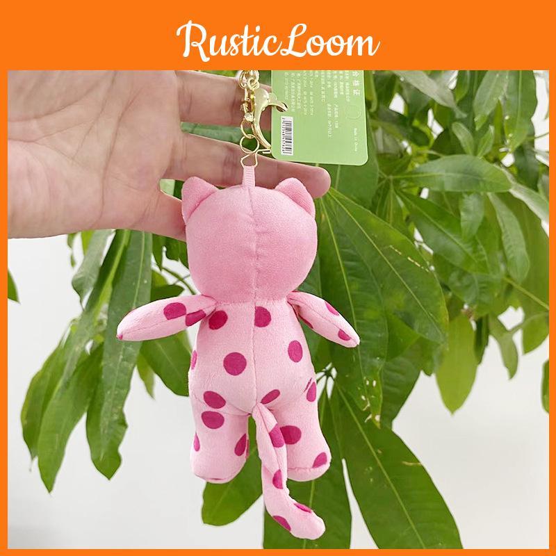 Adorable Cute Pink Polka Dot Plush Cat Keychain Doll Toy For Kids And Collectors