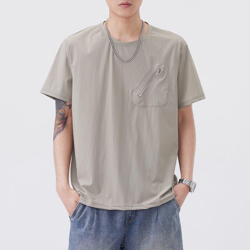 

2026 Men s Summer Versatile Zipper Pocket Loose T-Shirt 2XL хаки