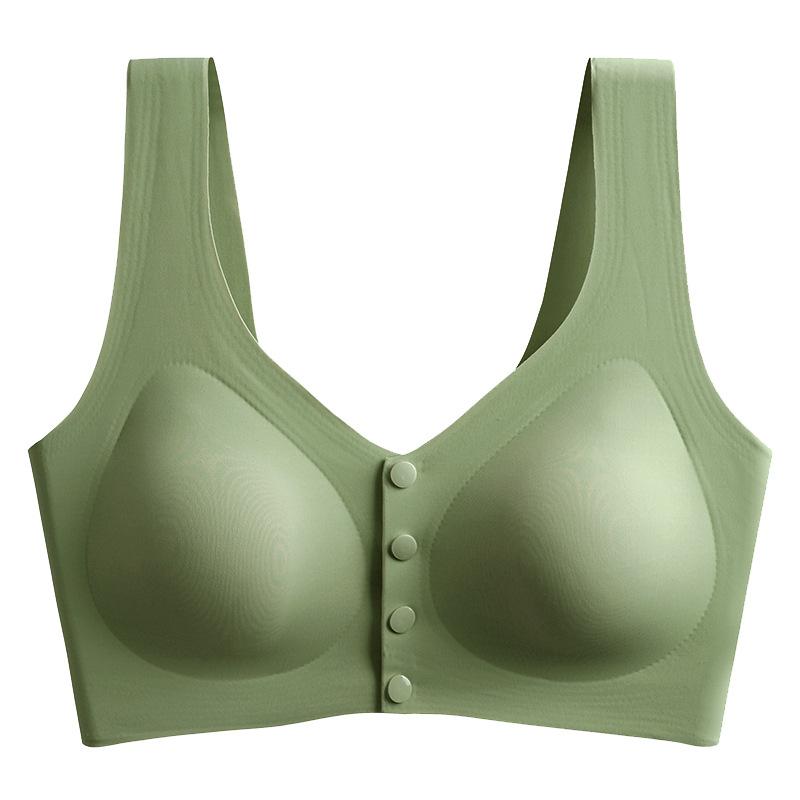 Women Middle Aged Plus Size Front Buckle Wire Free Thin Seamless Vest Bra