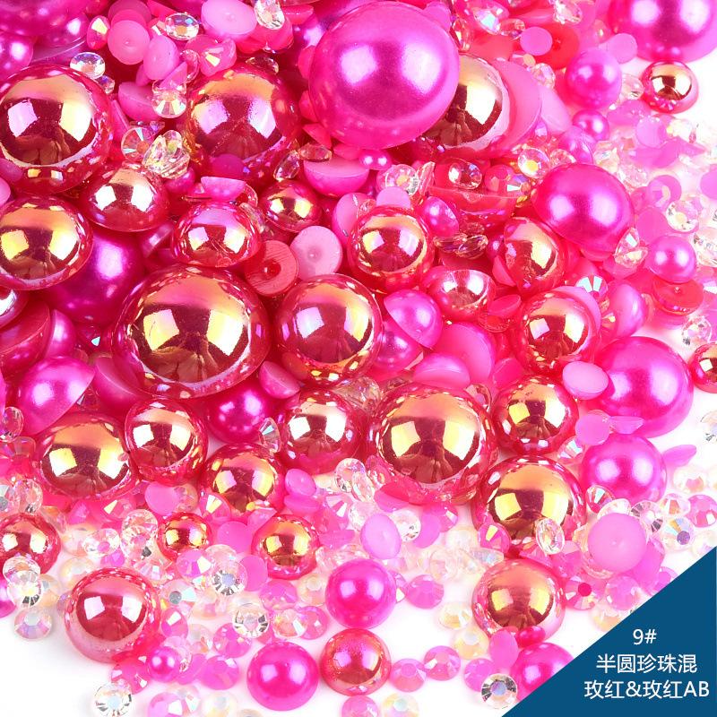 Mixed Abs Semicircular Pearl Resin Flat Bottom Diamond Set Imitation Pearl Mixed Size Diy Jewelry Accessories