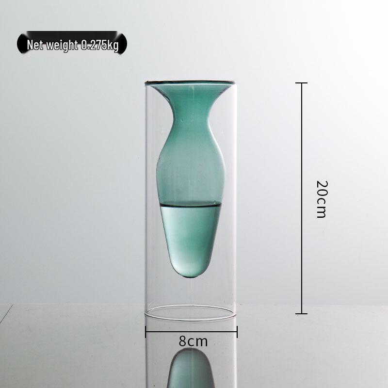 European Glass Rattan Aroma Vase - Double Layer, Colored Glass, Flameless Hydroponic for Living Room