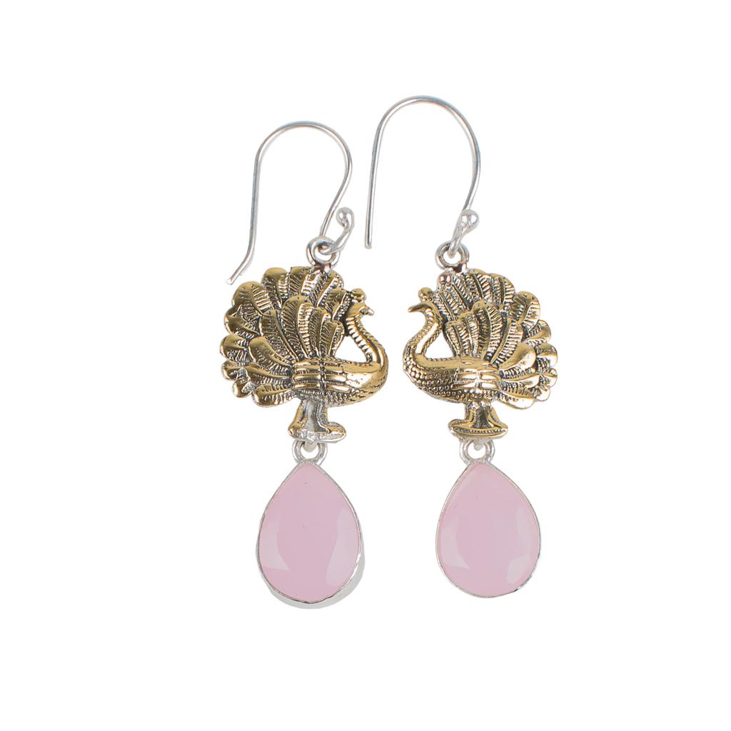 Rose Chalcedony Gemstone 925 Sterling Silver Jewelry Handmade Earrings 2.20" EE-44-15