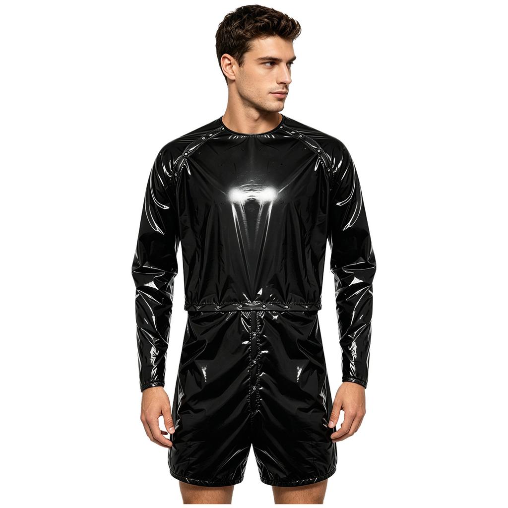 S-3XL Tuta da Sauna Impermeabile per Uomo Tuta Intera a Maniche Lunghe Pulsanti sulle Spalle Vita Cavallo Boxer Staccabili Body per Costumi da Bagno