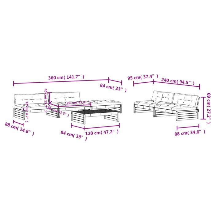 VidaXL Garden Lounge Set with Cushions 6 Pcs, Sofa with Footrest, Furniture Set with Coffee Table Patio Terrace, 3186152