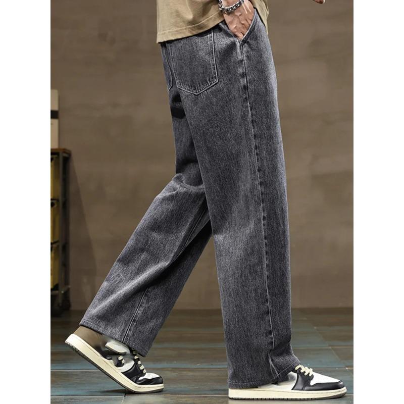 Men Straight Leg Blue Gray Loose Y2K Drawstring Jeans Streetwear Casual Wide Denim Pants Male Baggy Stylish Harajuku Trousers