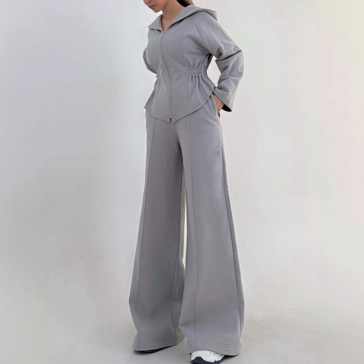 

Женский спортивный повседневный кардиган с капюшоном и комплект брюк широкого кроя Осень/Зима 2025 XXL серебряный серый