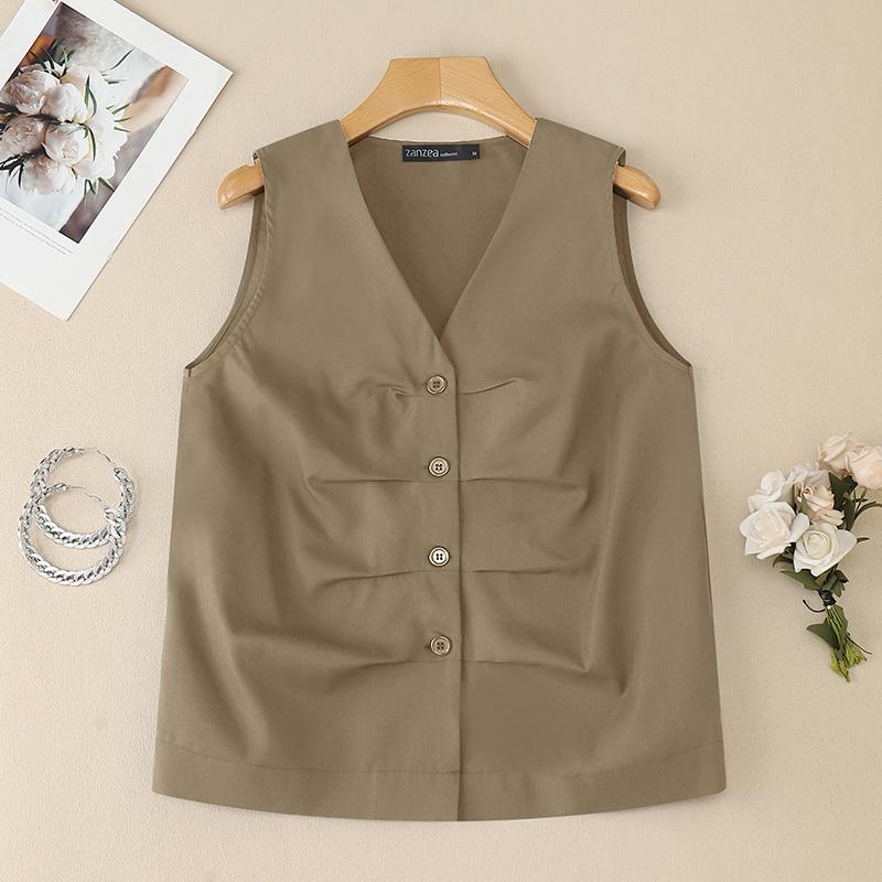 ZANZEA Women Casual V-neck Summer Sleeveless Tank Tops