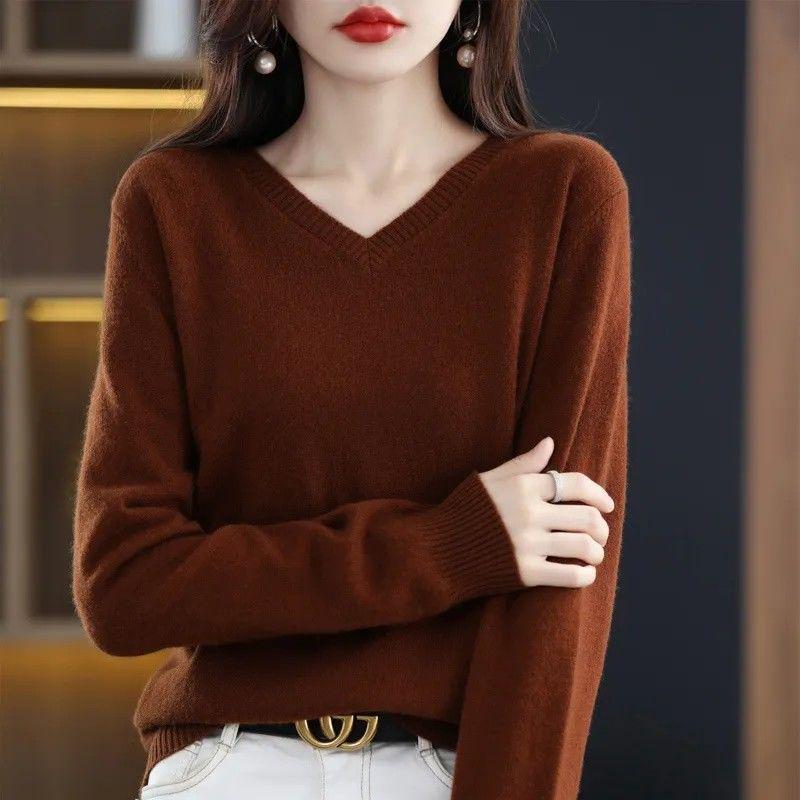 Australian Wool V-Neck Loose Knit Sweater for Women - 2025 Autumn/Winter Collection
