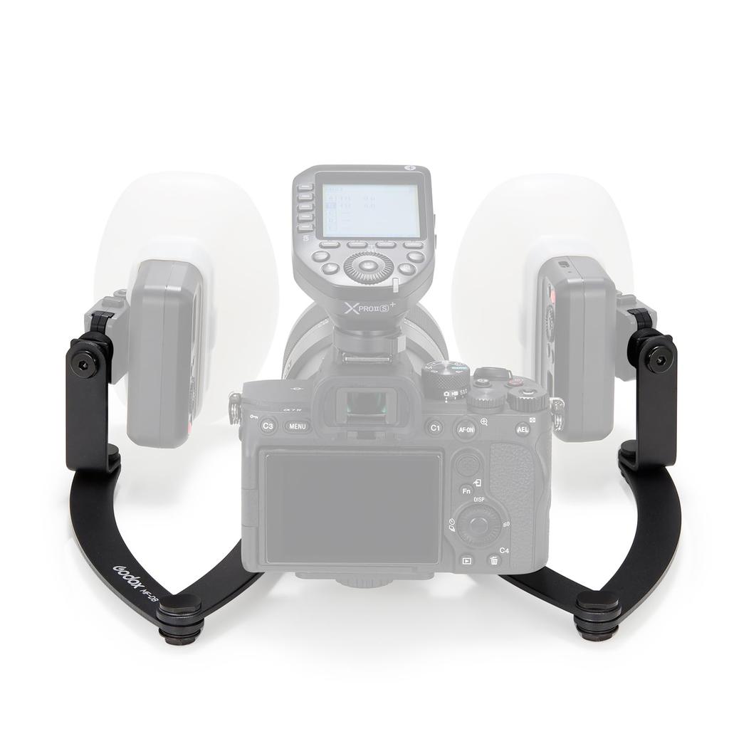 GODOX Dual Flash Mount Flexible Flash Aluminum Rotatable Standard Compatible with DSLR Cameras MF-DB Bracket, Alloy, 360° Head, Multi-Angle